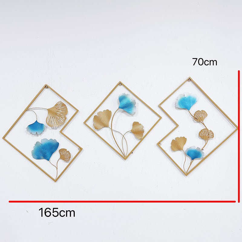 Decorative Metal Wall Art Set with Ginkgo Leaf and Floral Design Siopsrl