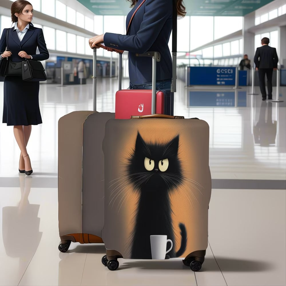 Siopsrl | Unisex non-elastic suitcase cover with cartoon cat motif and cup design, durable travel suitcase protection Siopsrl