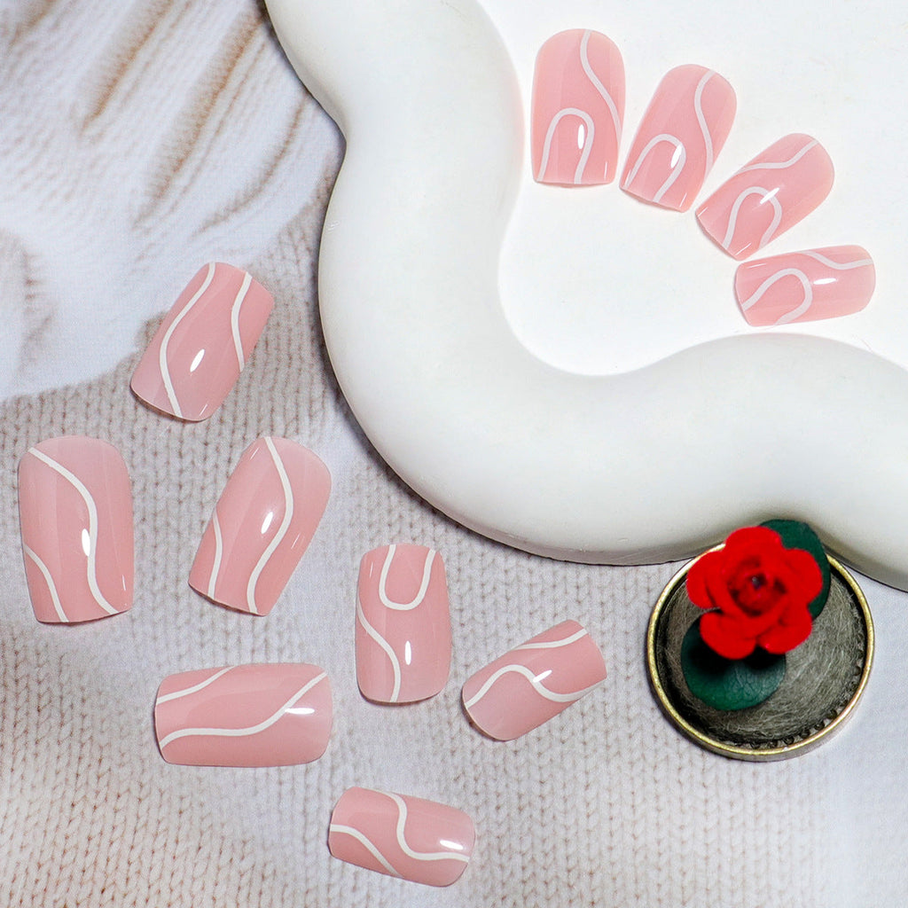 Siopsrl | Elegant Press-On Nail Design with Artistic White Swirl Siopsrl