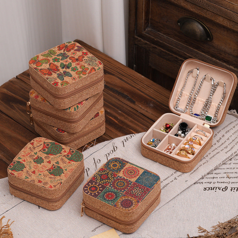 Siopsrl | Compact Floral Cork Jewelry Travel Organizer Case Siopsrl