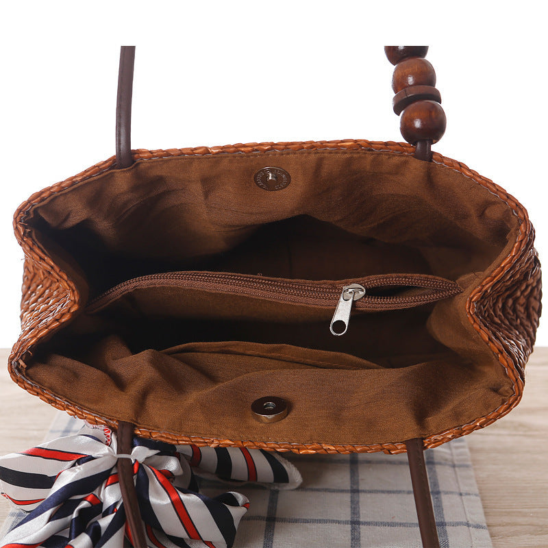 Siopsrl | Braided handbag with stylish striped scarf Siopsrl