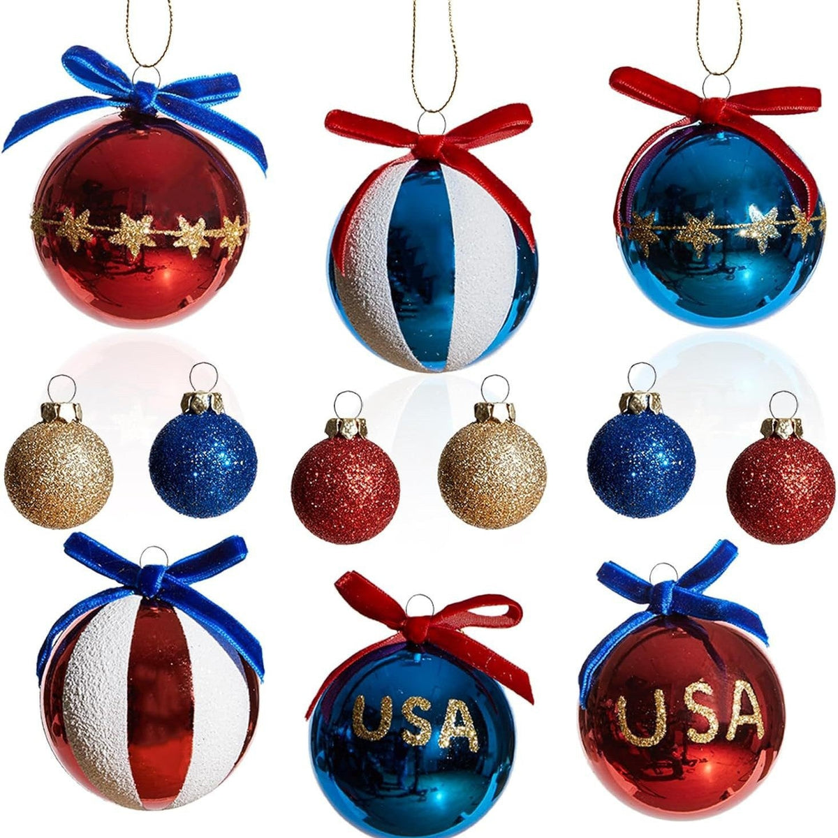Siopsrl | Unisex nan patriotic Christmas ball set with glitter and mirror surfaces as well as bow suspension Siopsrl