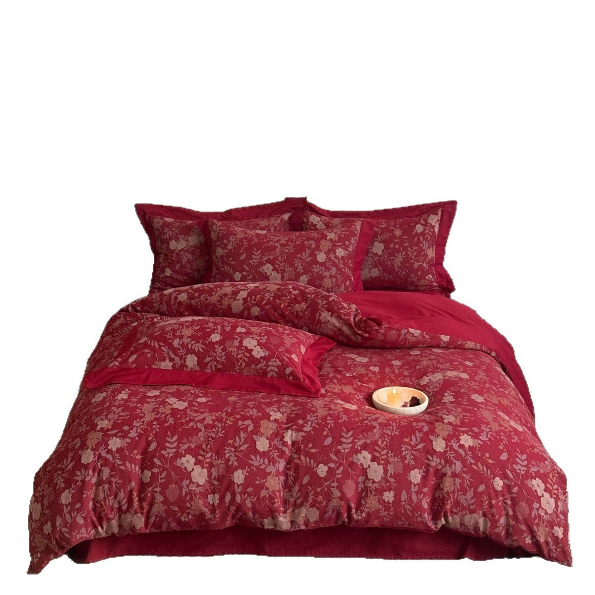 Premium bedding set made of cotton satin with floral jacquard and elegant linen edge Bowlift