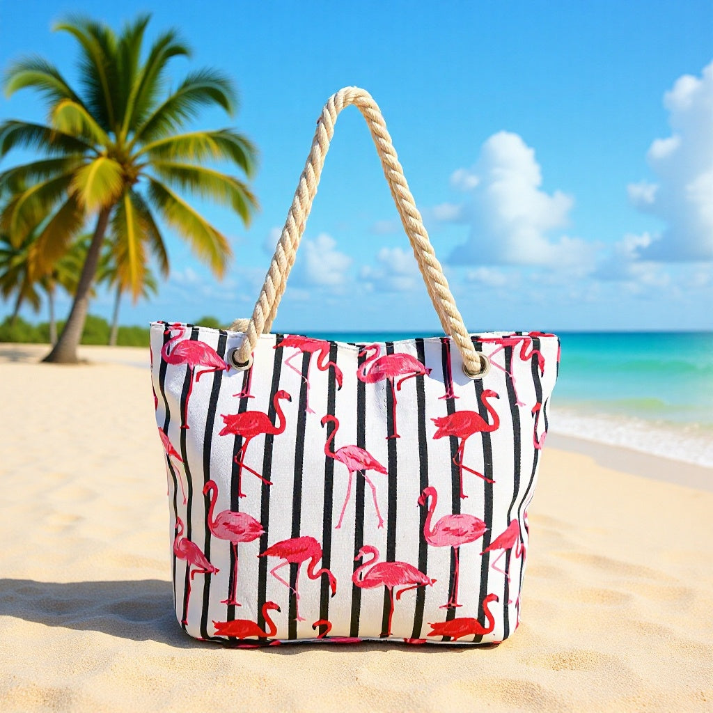 Siopsrl | Beach bag with flamingo pattern and sturdy rope handles Siopsrl