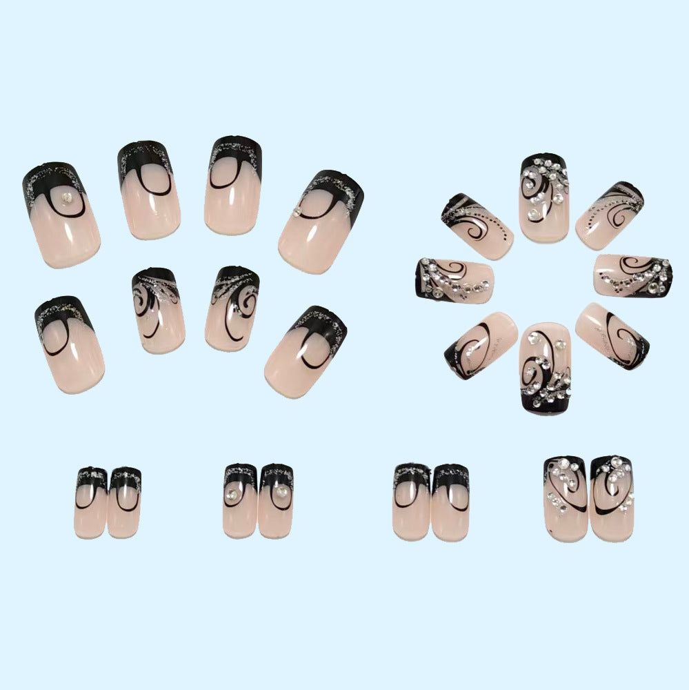 Siopsrl | Artificial nails with elegant black and glitter pattern Siopsrl