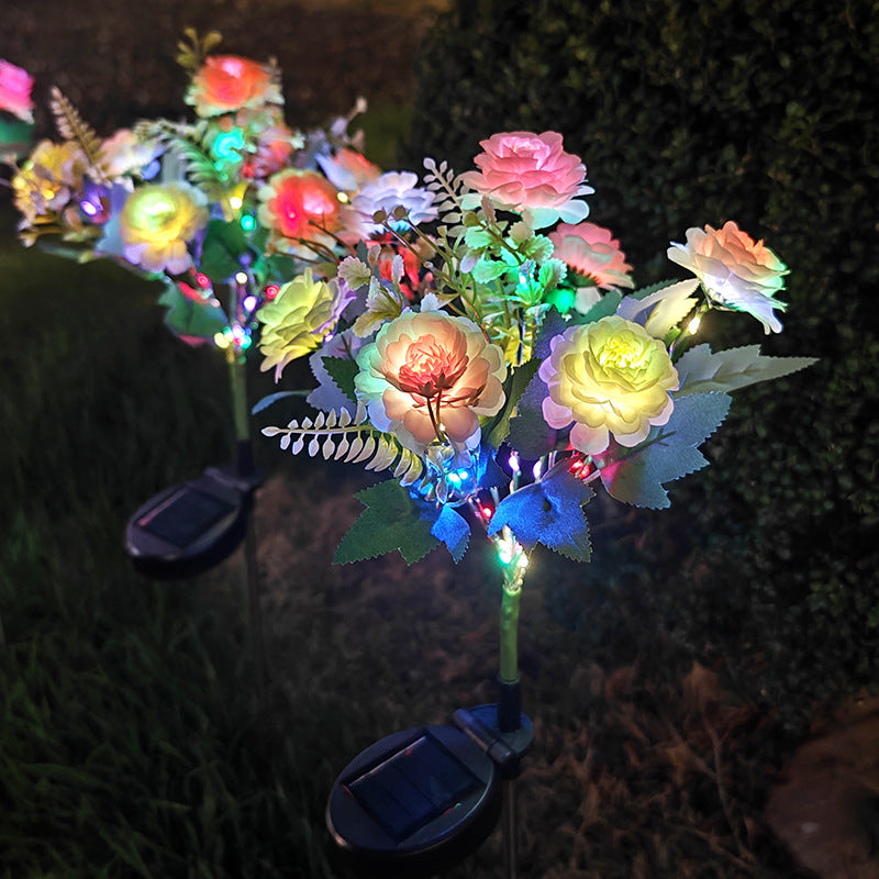 Realistic Artificial Peony Bouquet Solar Garden Stake With Dusk-To-Dawn LED And Adjustable Stem Siopsrl