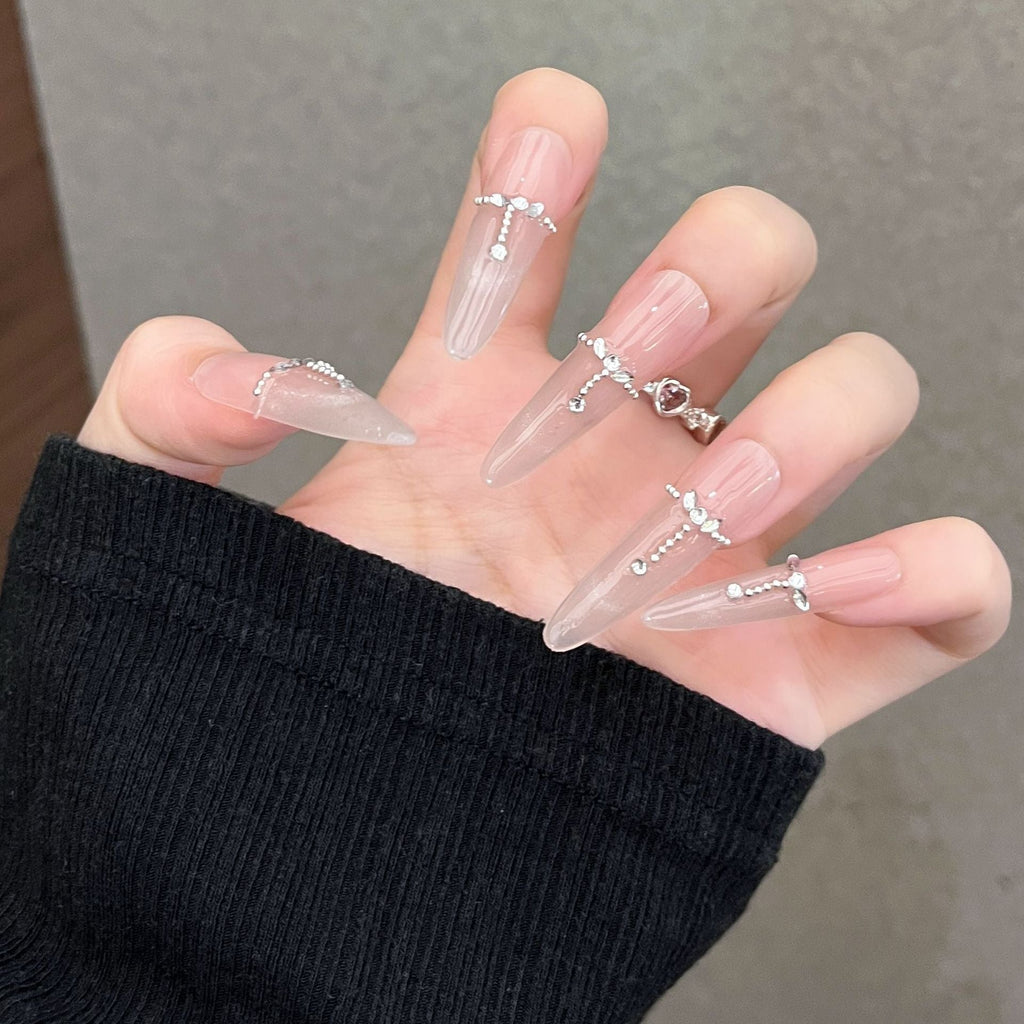 Siopsrl | Decorative Press-On Nails with Gem Accents Siopsrl