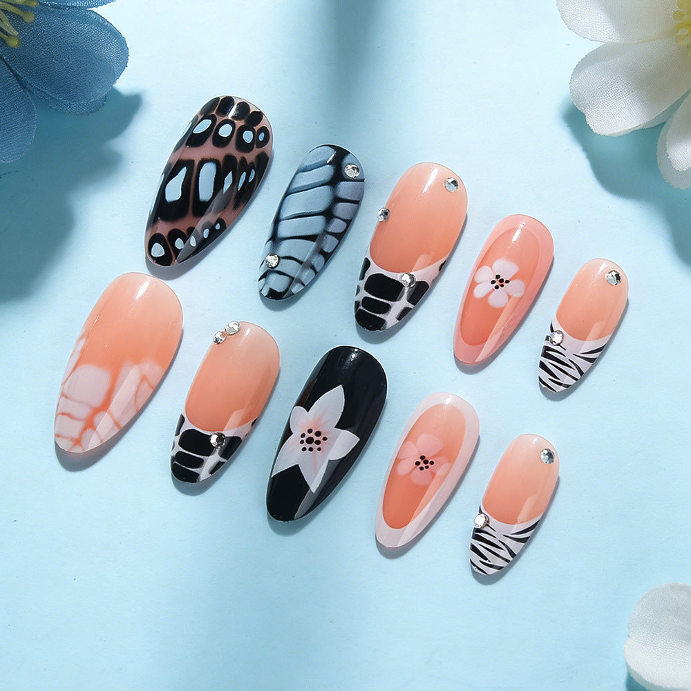Siopsrl | Artistic Press-On Nail Set with Floral and Textured Design Siopsrl