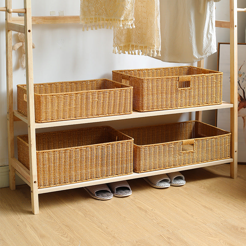 Handwoven Rectangular Storage Basket with Cut-Out Handles Siopsrl
