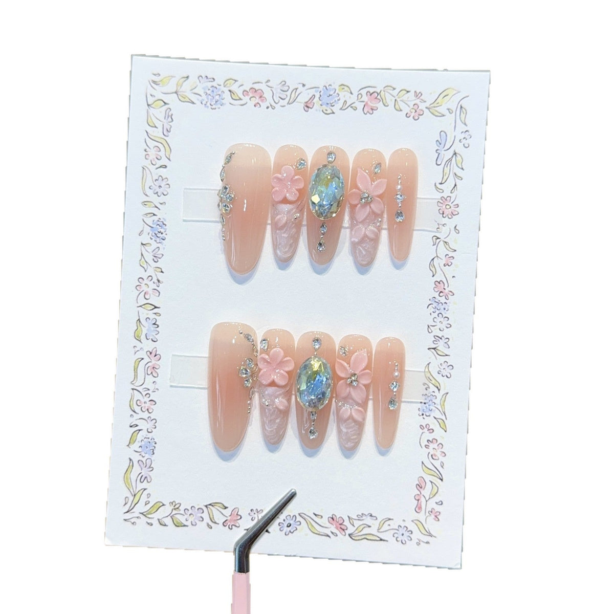 Siopsrl | Artificial artificial nails with floral decorations and glitter details Siopsrl