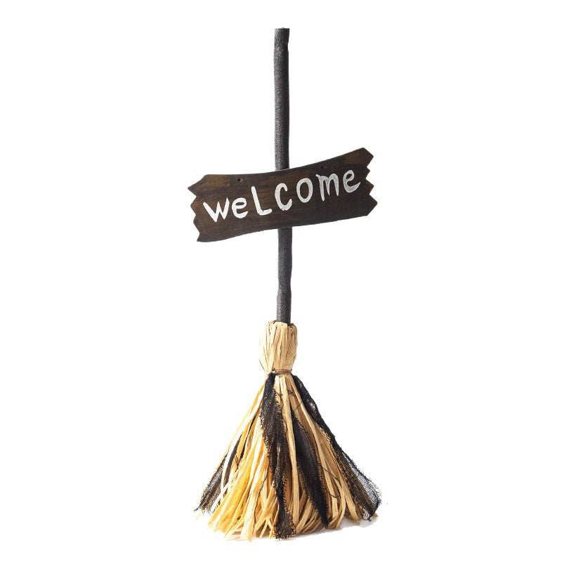 Halloween Welcome Decorative Broom with Rustic Welcome Sign Siopsrl