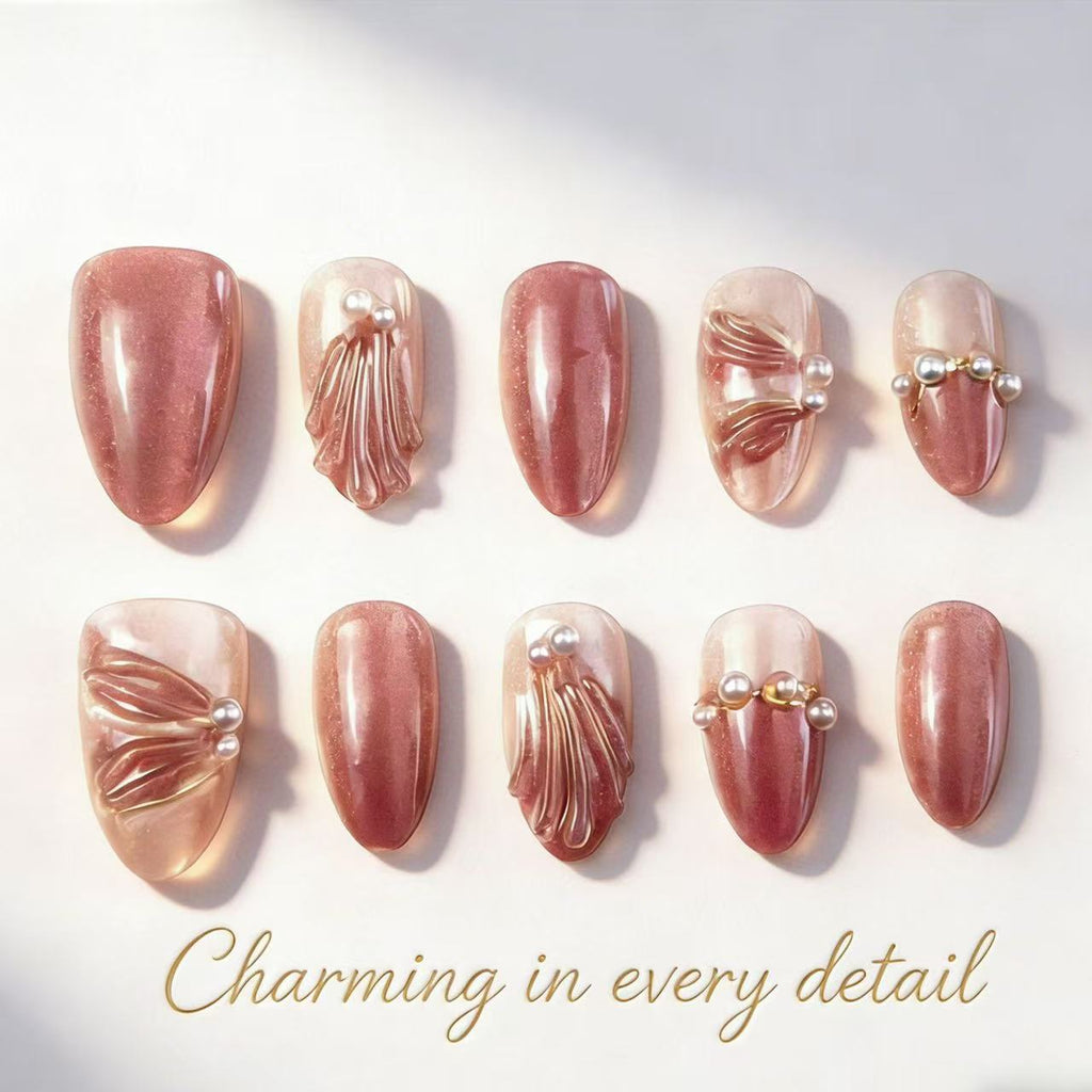 Siopsrl | Decorative Press-On Nail Set with Elegant Pearl Accents Siopsrl