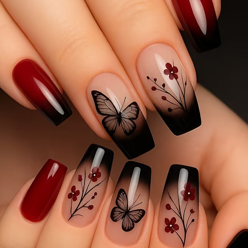 Siopsrl | Artificial nails with butterfly and flower motifs Siopsrl