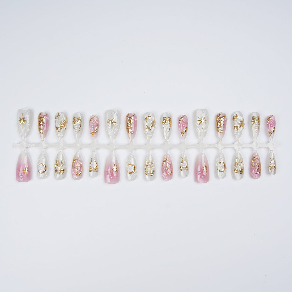 Siopsrl | Artificial nail set with filigree golden accents Siopsrl