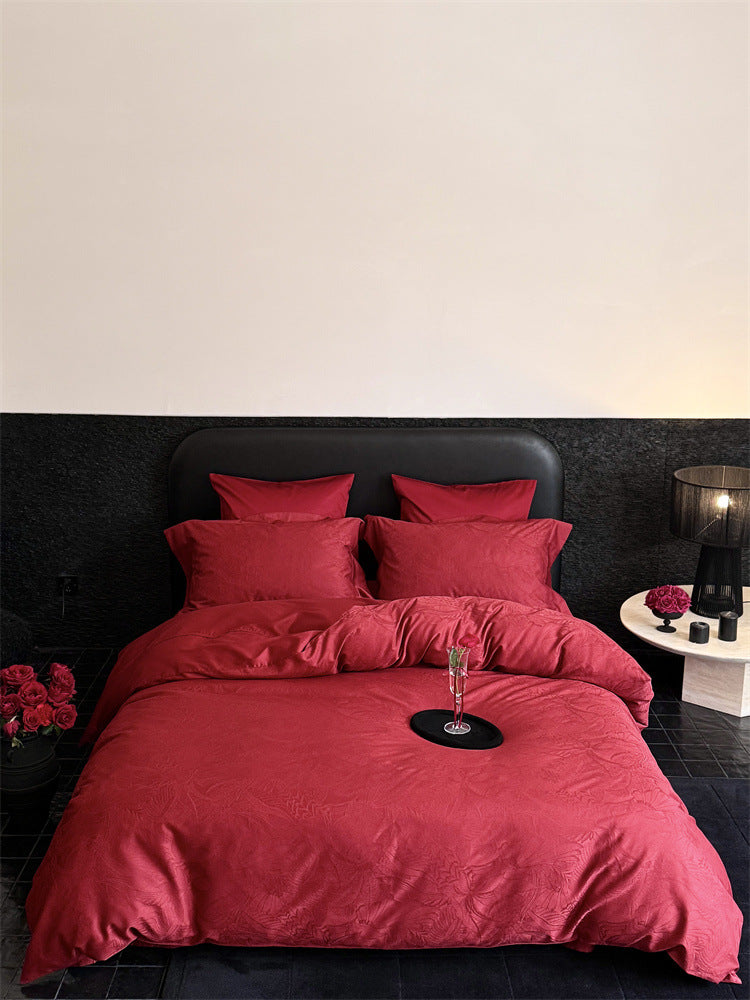 Jacquard bedding set made of cotton satin with subtle floral relief and hotel closure Bowlift