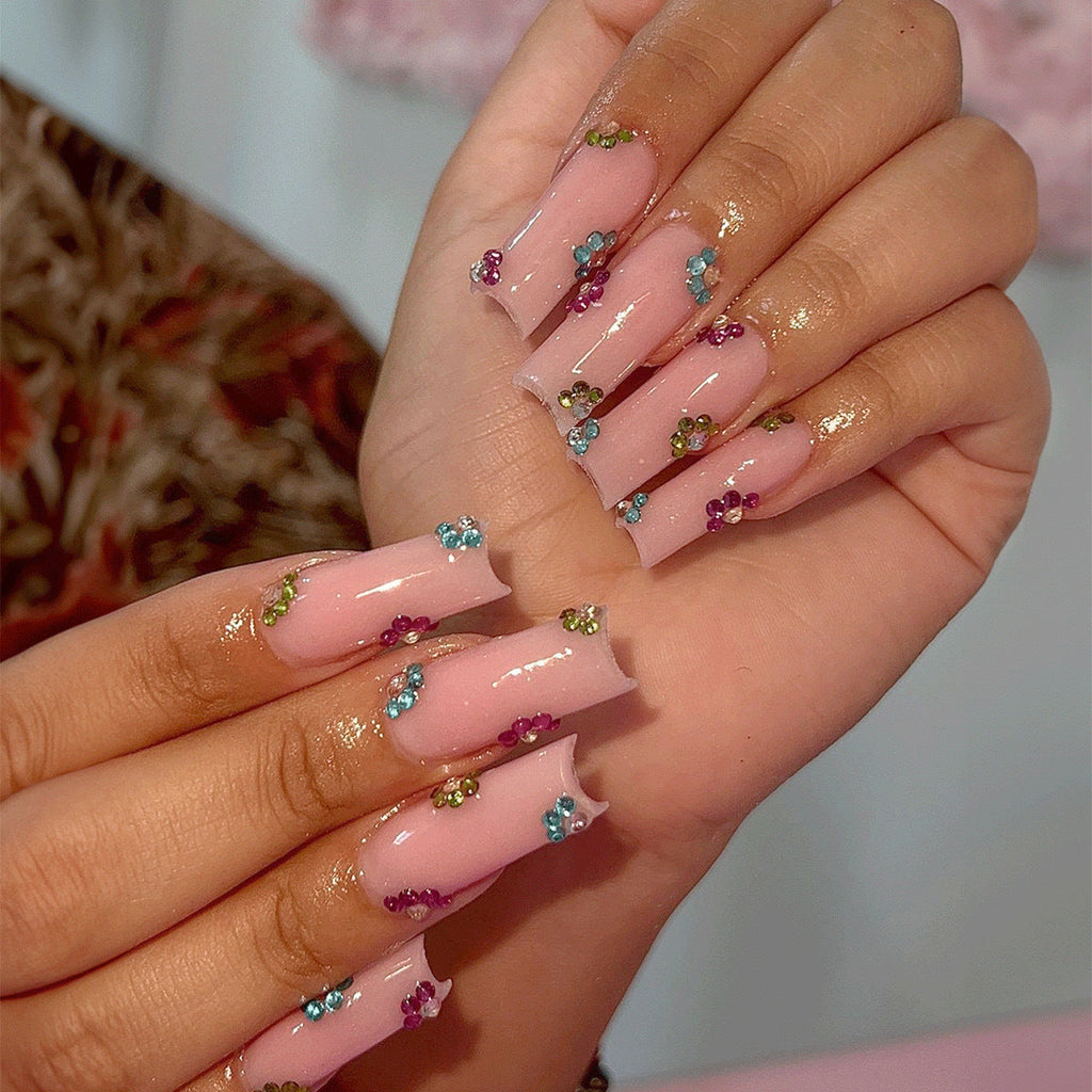 Siopsrl | Artificial nail tips with colorful flower accents Siopsrl