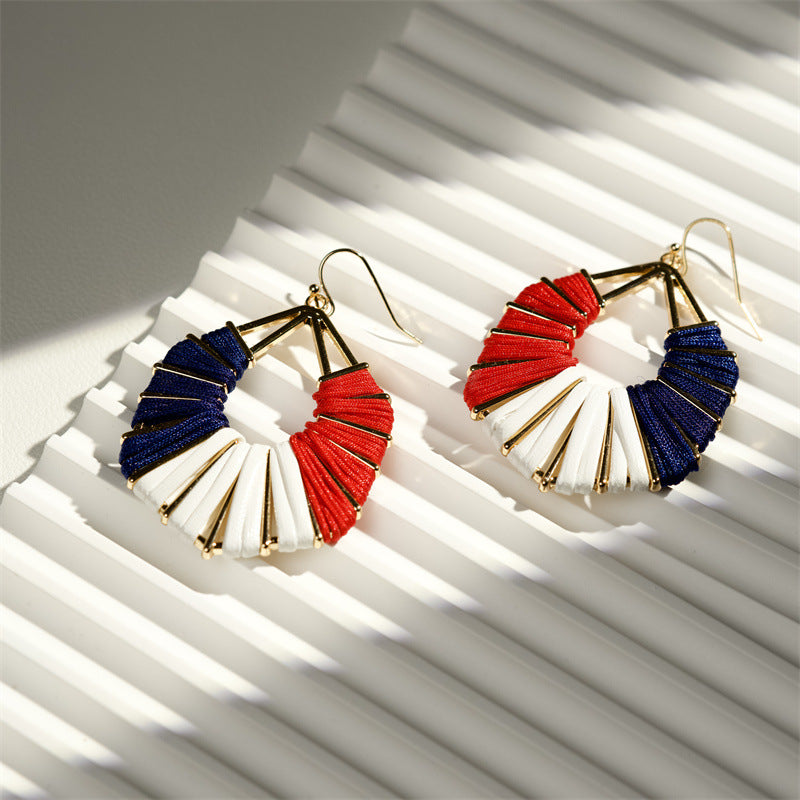 Ladies handmade Boho hoop earrings with textile wrap and bead application Siopsrl