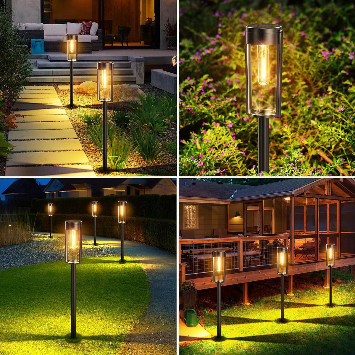 Weatherproof Garden Post Lantern With Vintage Filament-Style Bulb And Tempered Glass Panels Siopsrl