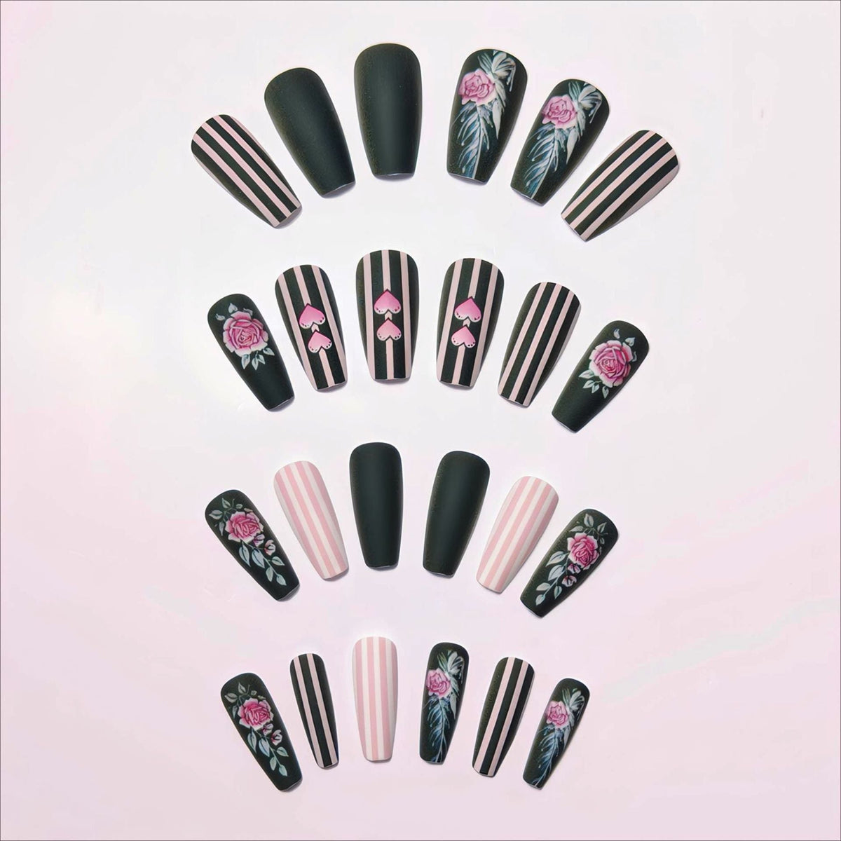 Siopsrl | Artificial nails with romantic roses and heart designs Siopsrl