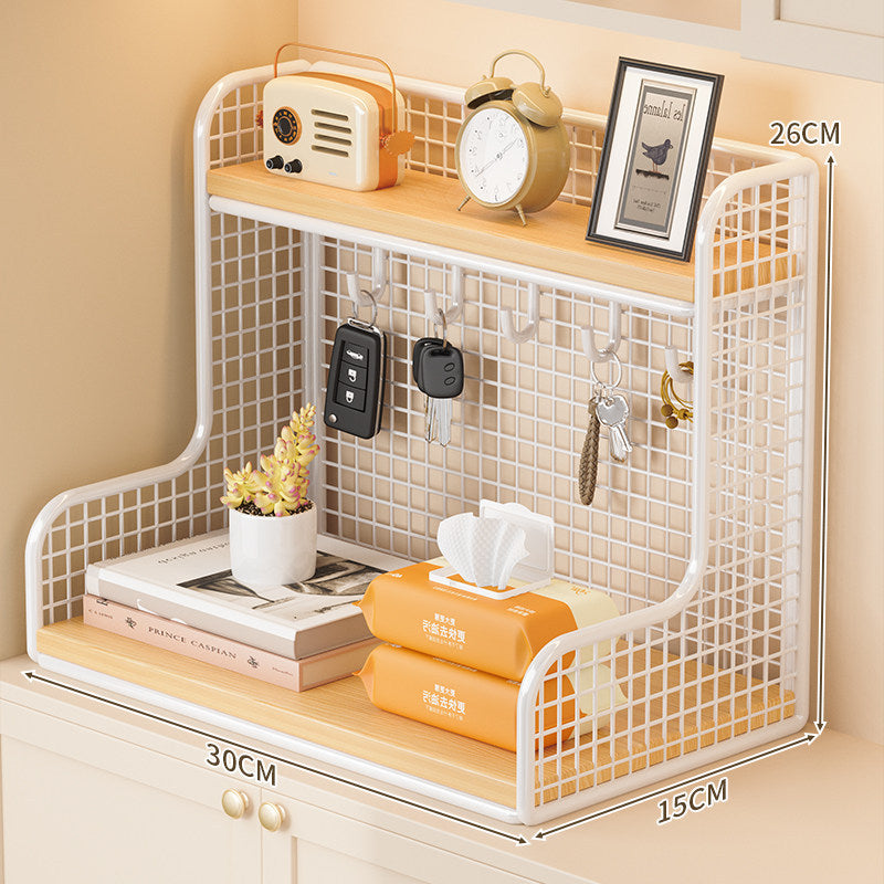 Wall-Mounted Double-Shelf Organizer with Hooks Siopsrl