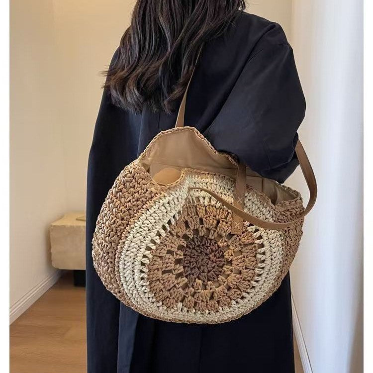 Siopsrl | Macrame Beach Bag with Brown Leather Handles Siopsrl