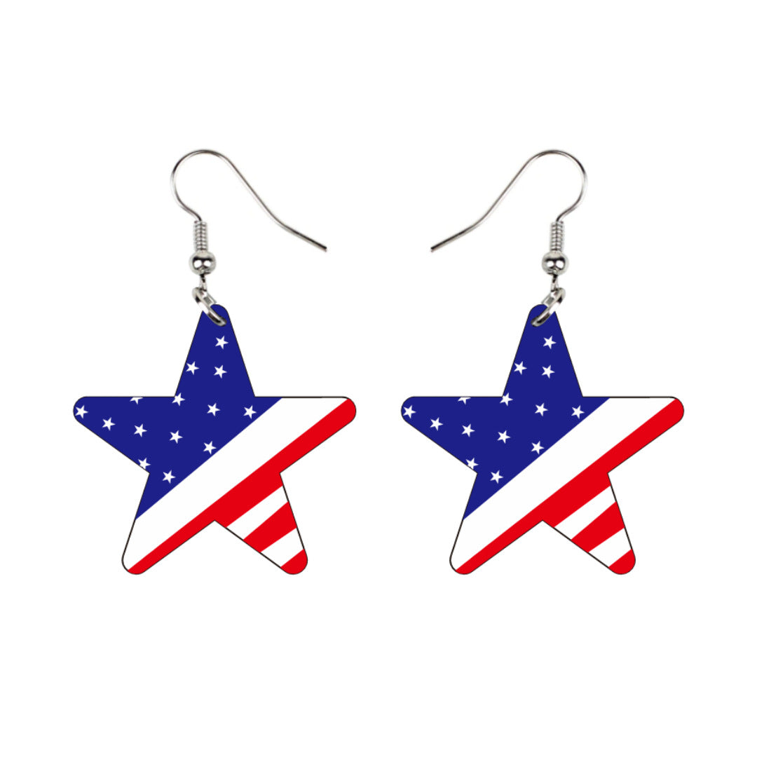 Siopsrl | Women's star-shaped earrings with USA flag design made of lightweight acrylic and nickel-free fishhook Siopsrl