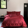 Extravagant satin bedding set with lace appliqué and pillowcases