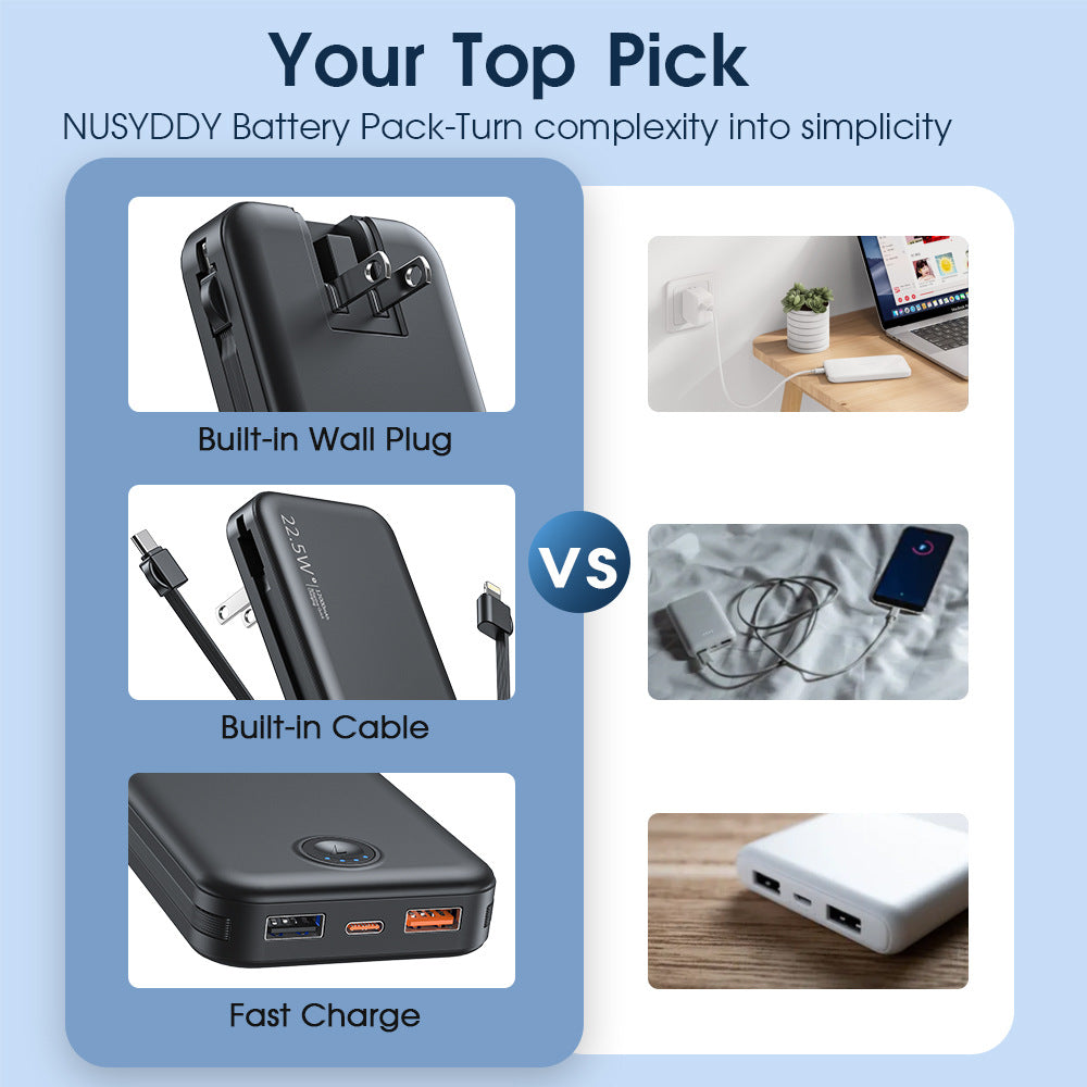 Siopsrl | Power bank with integrated wall plug and fast charging Type-C function Siopsrl