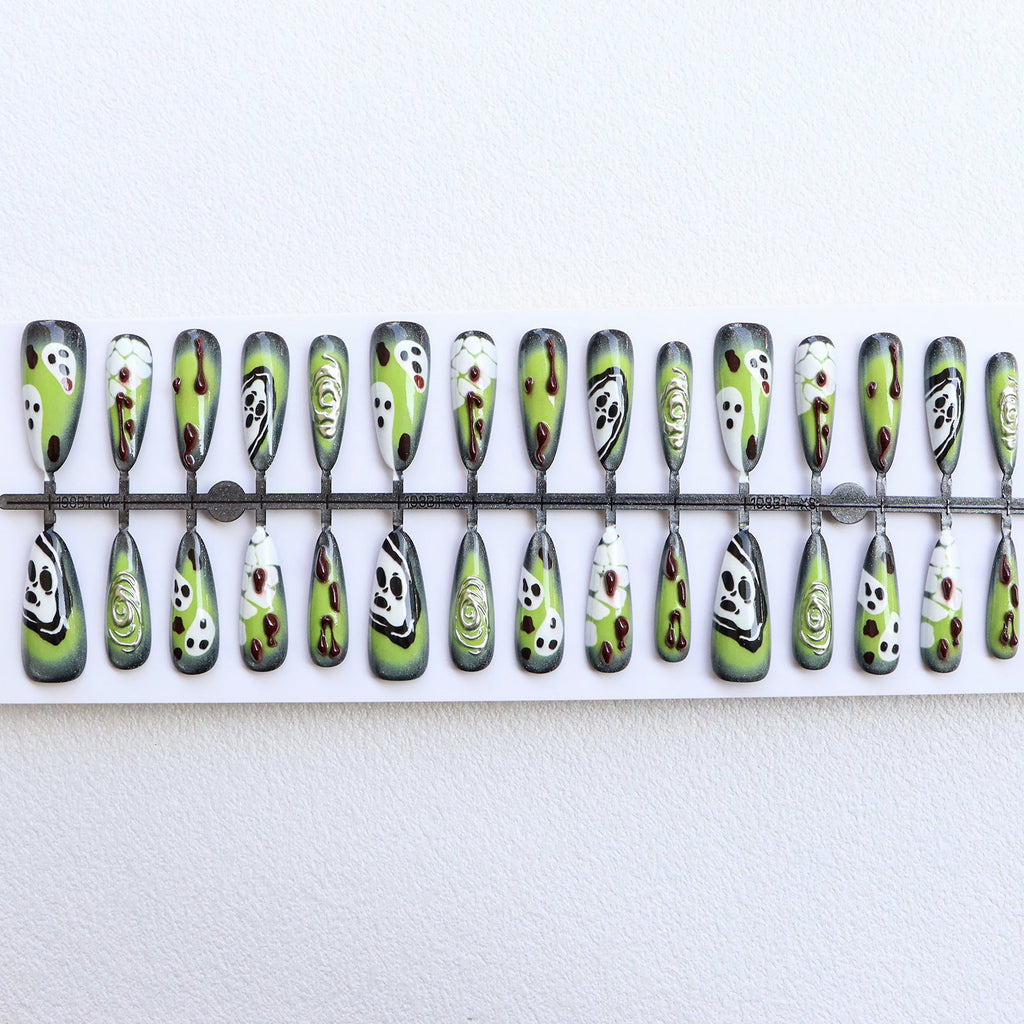 Artistic Press-On Nail Set with Unique Halloween Designs Siopsrl