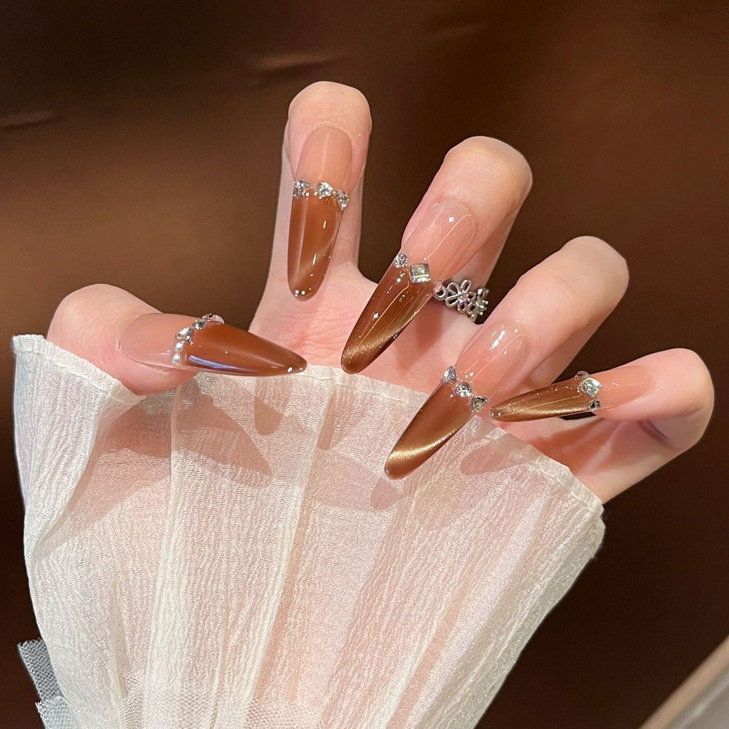 Siopsrl | Decorative Press-On Nails with Gem Accents Siopsrl
