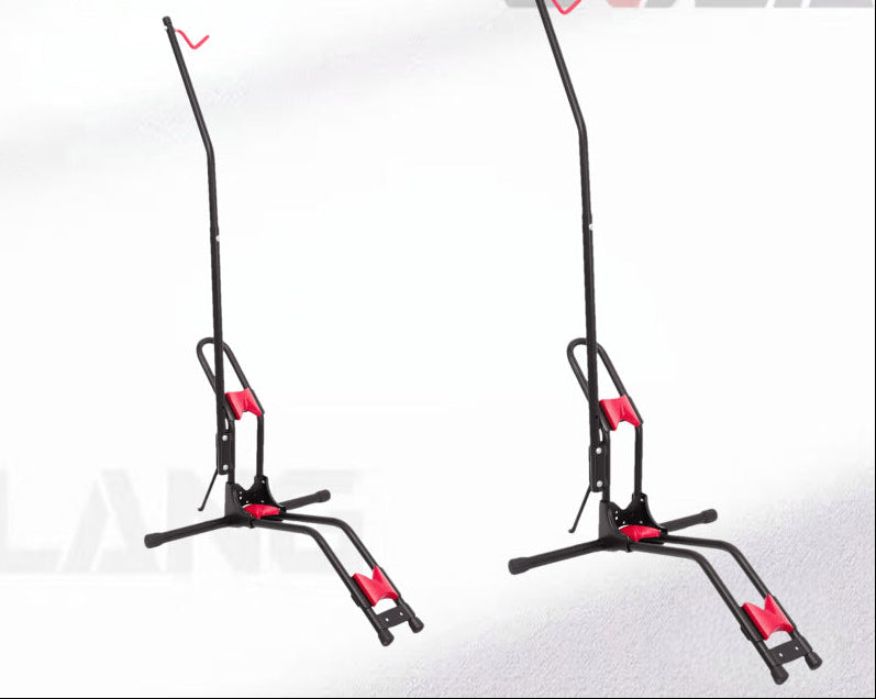 freestanding vertical bicycle repair and display stand with front wheel clamp and foldable tripod base Siopsrl
