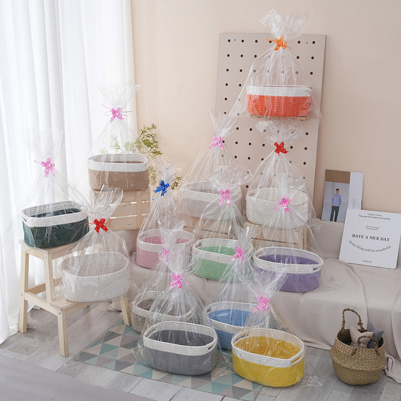 Natural storage basket with ribbons Siopsrl