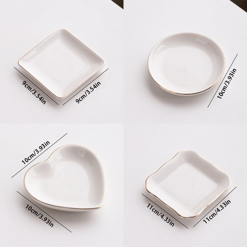 Siopsrl | Ceramic Appetizer Dipping Dish Set Mixed Shapes With Gold Rim Detail