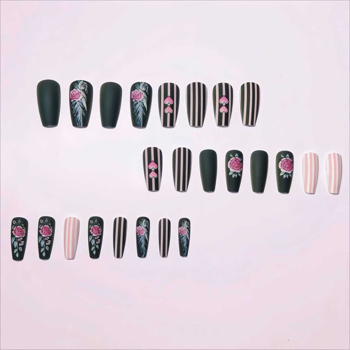 Siopsrl | Artificial nails with romantic roses and heart designs Siopsrl