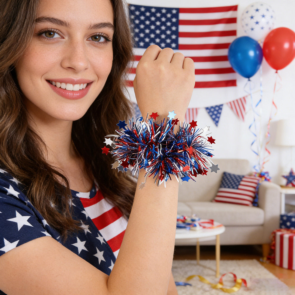 Siopsrl | Unisex nan Pompom bracelet made of metallic tinsel with elastic insert for party and cheerleading Siopsrl