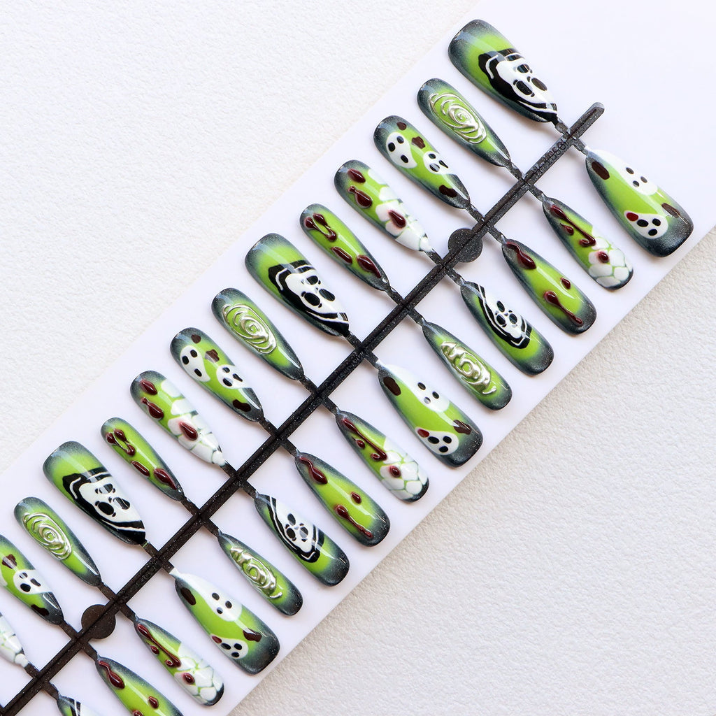 Artistic Press-On Nail Set with Unique Halloween Designs Siopsrl
