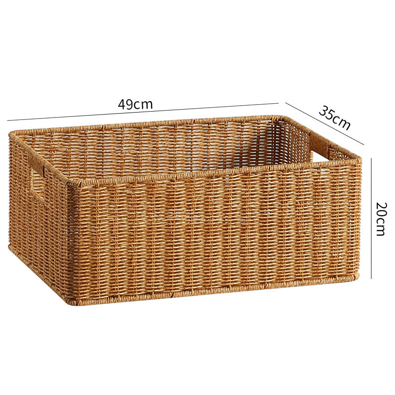 Handwoven Rectangular Storage Basket with Cut-Out Handles Siopsrl