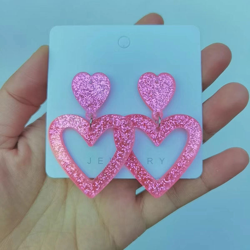 Heart-Shaped Glitter Earrings Siopsrl