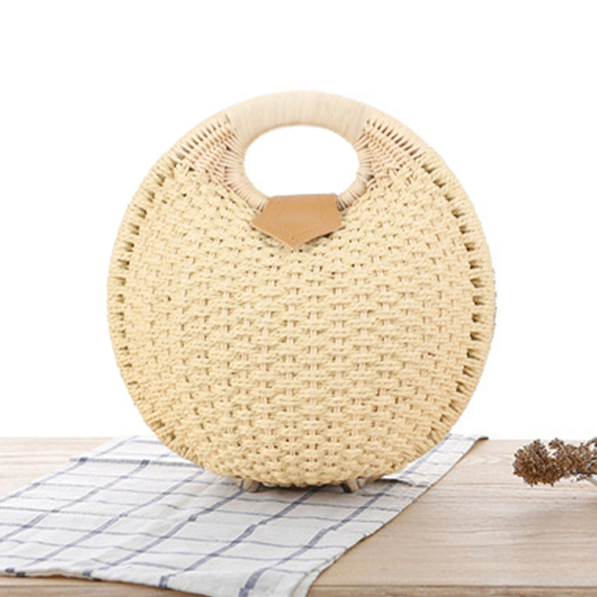 Siopsrl | Round straw bag with elegant leather handle Siopsrl