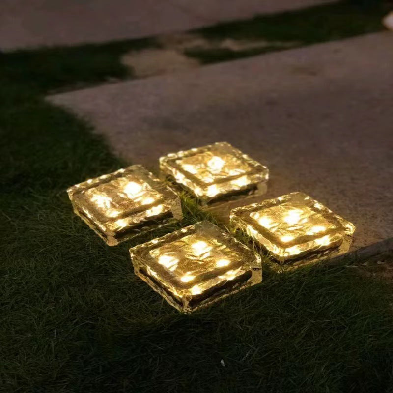 Solar Glass Paver Garden Pathway Light With Integrated Warm LED Modules Siopsrl