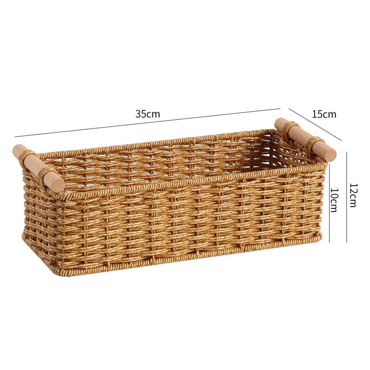 Rectangular Woven Storage Basket with Wooden Handles