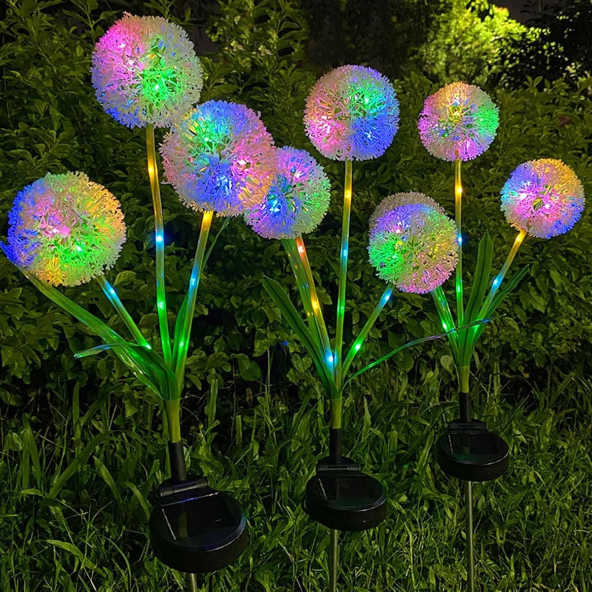 Dandelion-Inspired Solar Garden Stake Lights With Integrated Solar Panel And Dual Floral Globes Siopsrl