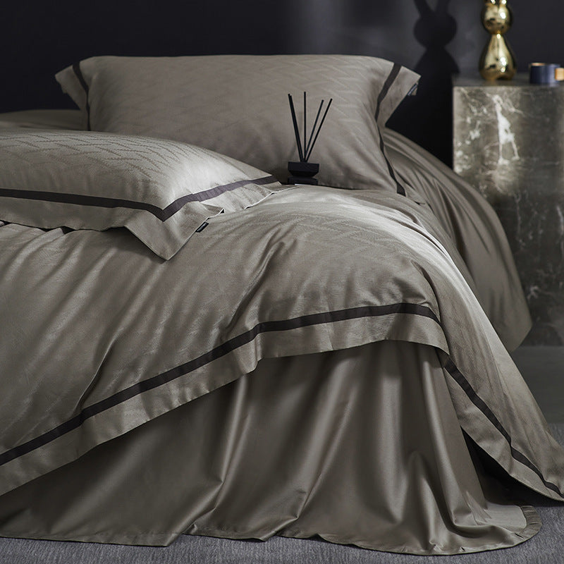 Luxurious satin cotton bedding set with fine piping