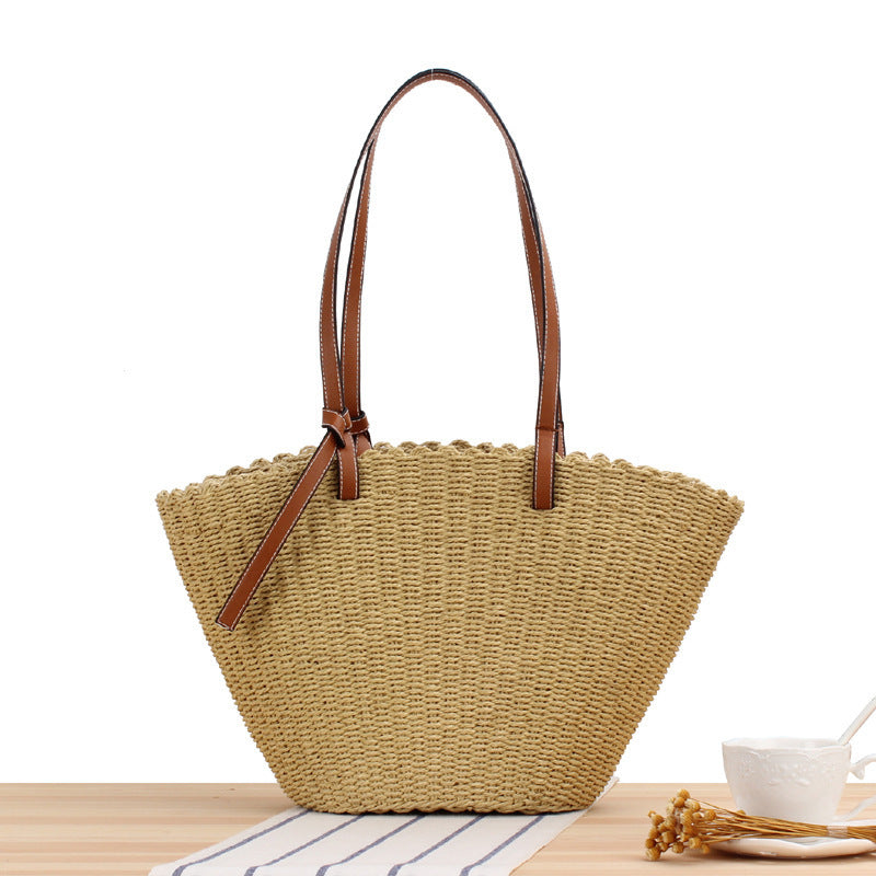 Siopsrl | Woven Natural Material Handbag with Elegant Leather Handles Siopsrl