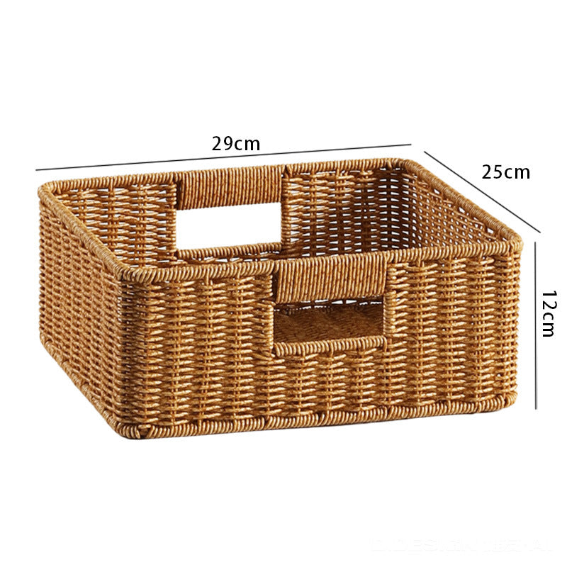 Handwoven Rectangular Storage Basket with Cut-Out Handles Siopsrl
