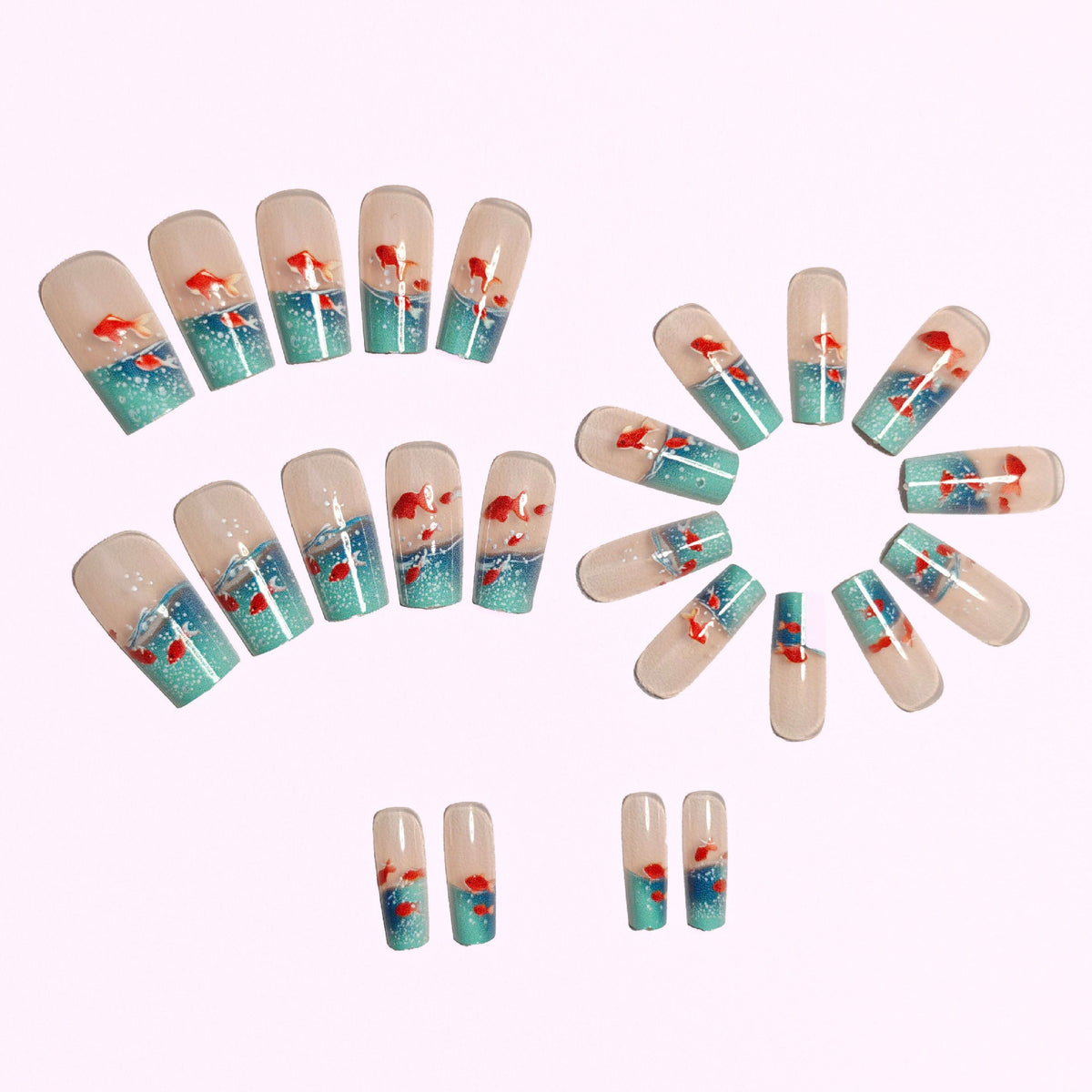 Siopsrl | Artifical nails with maritime goldfish design Siopsrl