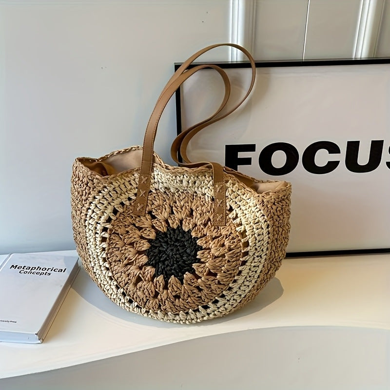 Siopsrl | Macrame Beach Bag with Brown Leather Handles Siopsrl