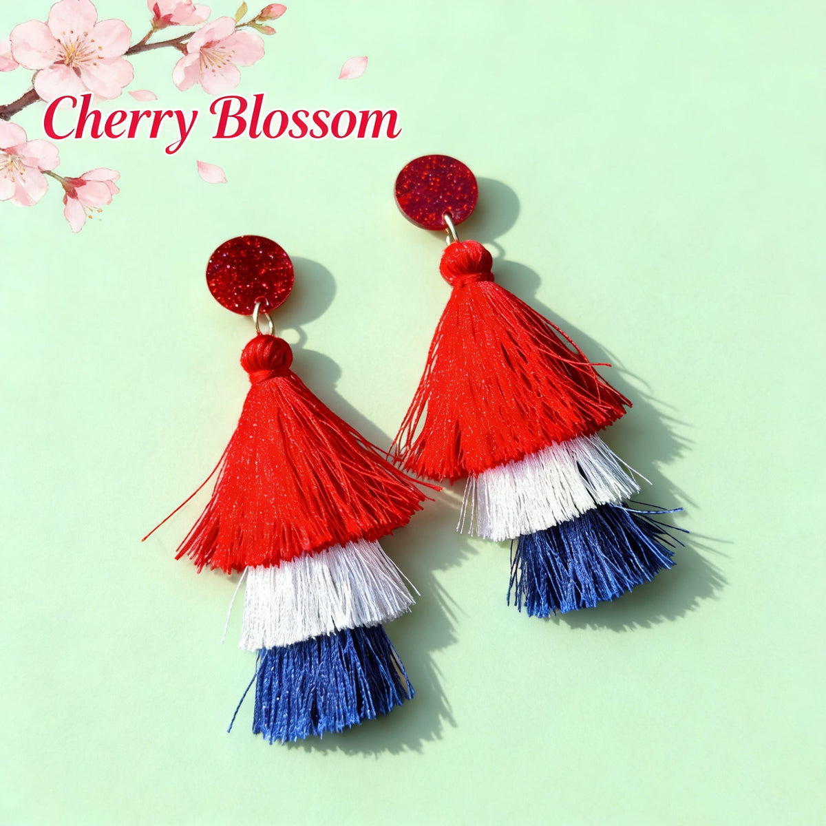 Women's nan tiered fringe tassel statement drop earrings with glitter disc stud and layered silk-like threads Siopsrl