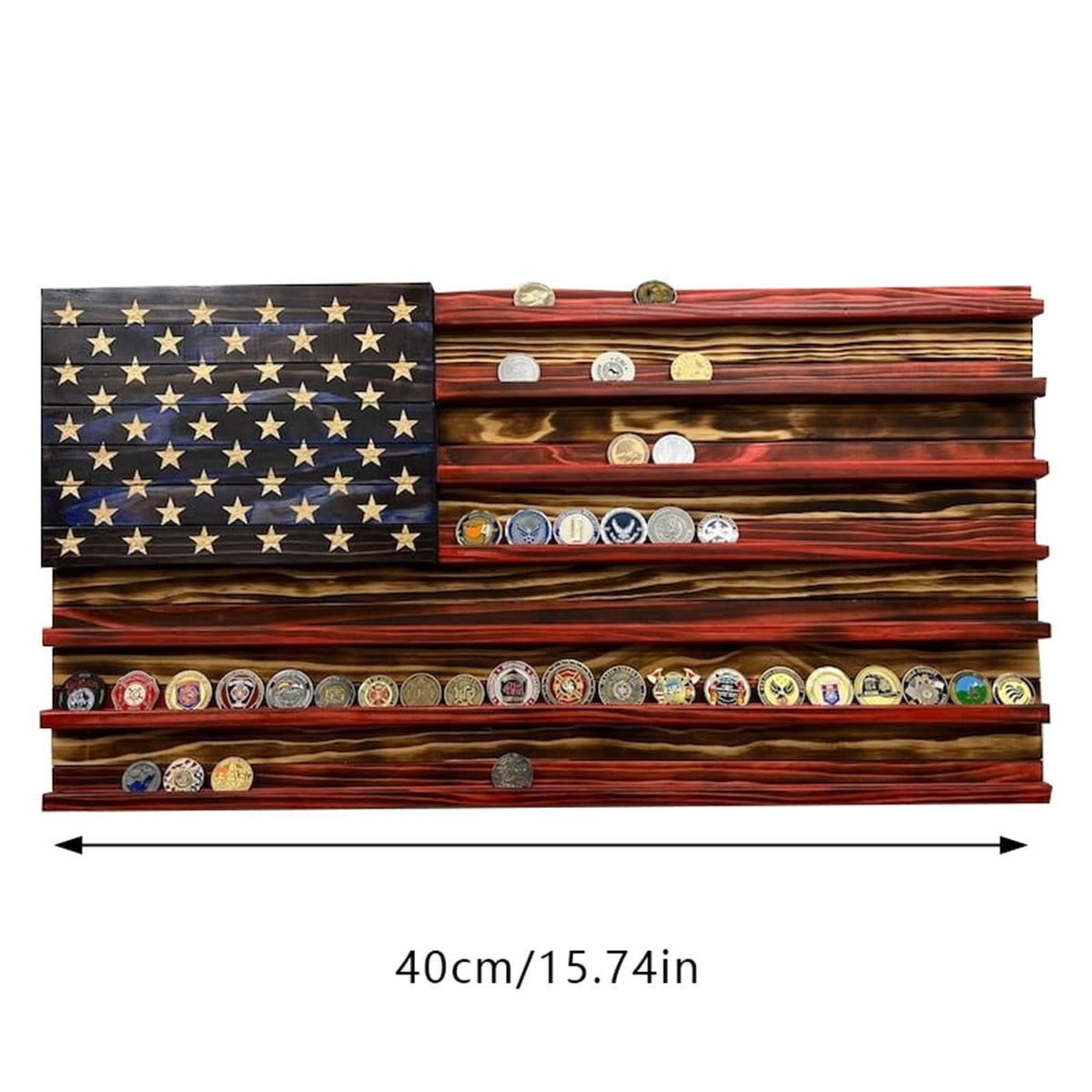 Unisex nan wall showcase for challenge coins in flag design made of rustic solid wood Siopsrl