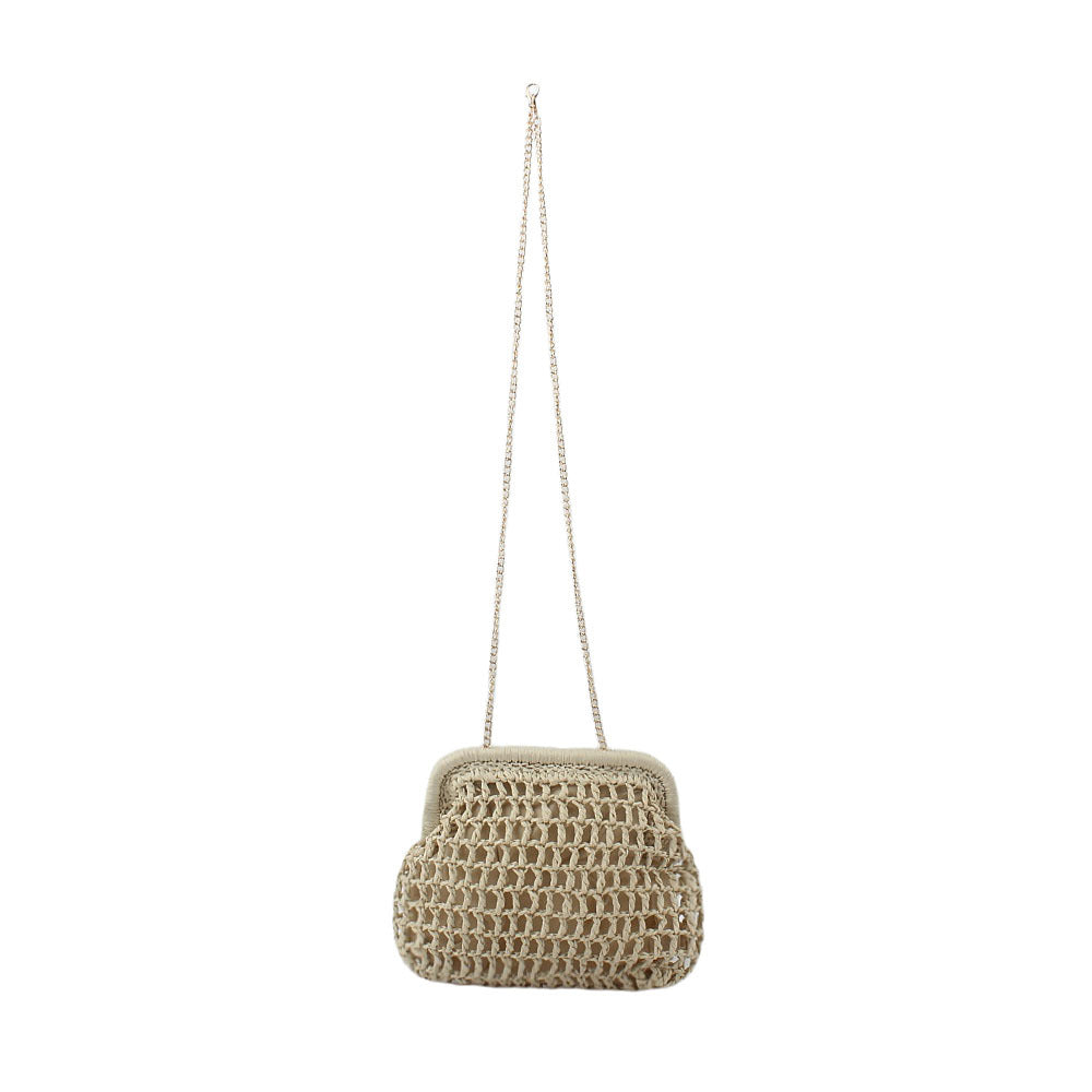 Siopsrl | Woven Natural Material Handbag with Fine Chain Accents Siopsrl